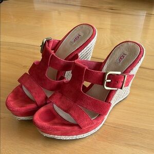 UGG Red Wedge Sandals with Cork Base